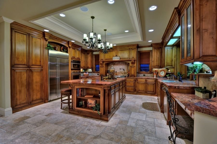 Mediterranean Kitchen With Tray Ceiling Home Decor